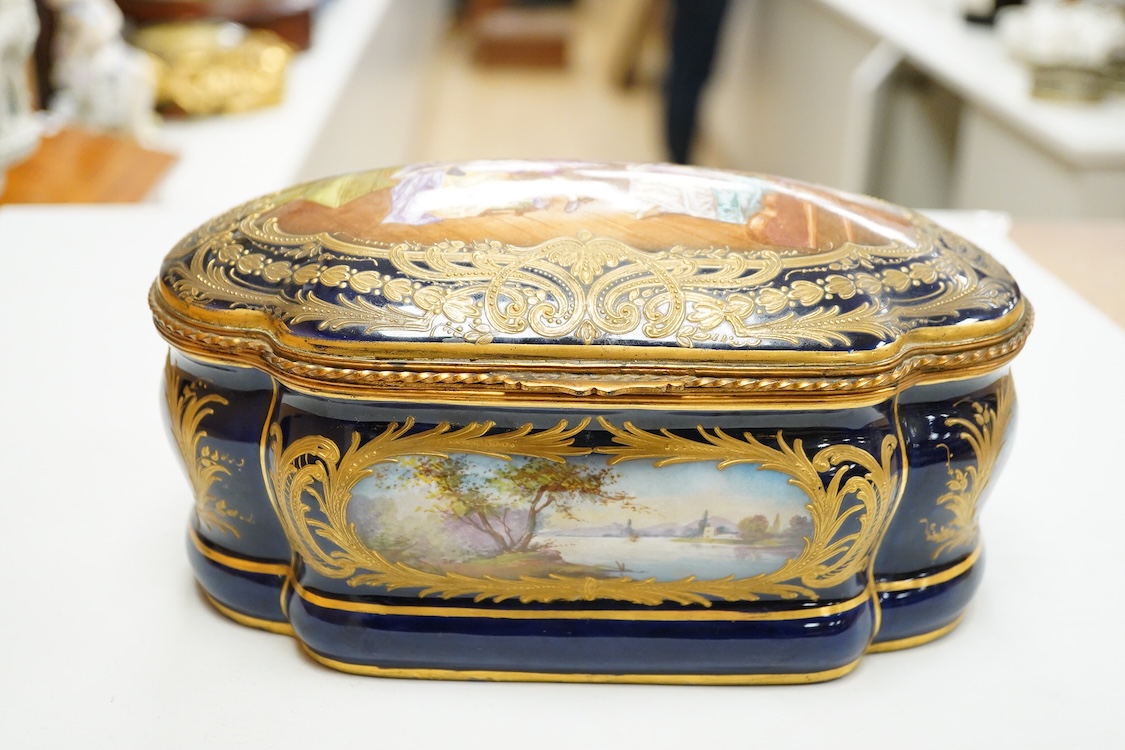 A Sevres style porcelain and ormolu mounted box, 23cm wide